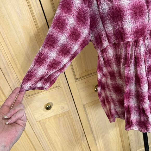 Anthropologie Maeve Cavalon Plaid 3/4 Sleeve Loose Fit Babydoll Top Sz XS - Picture 5 of 10